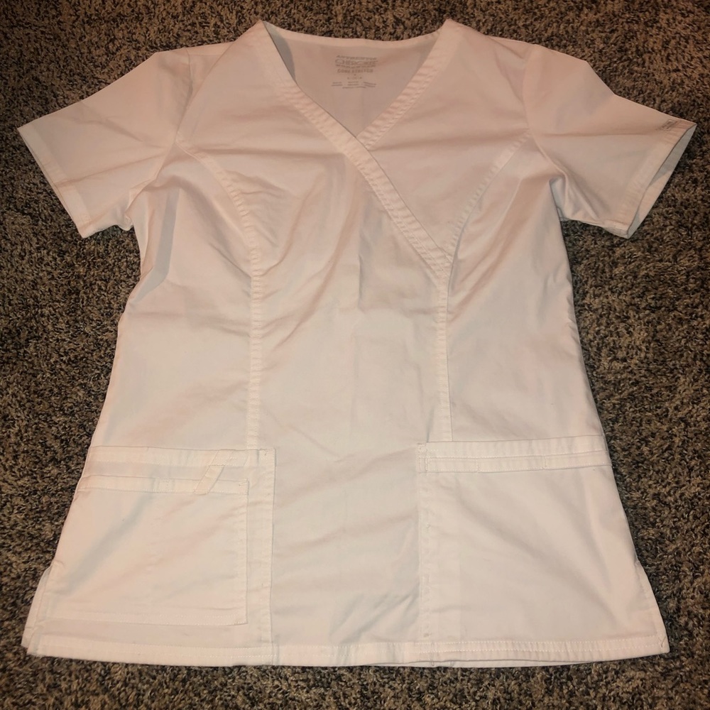 White Cherokee V-Neck Scrub Shirt Top Women's